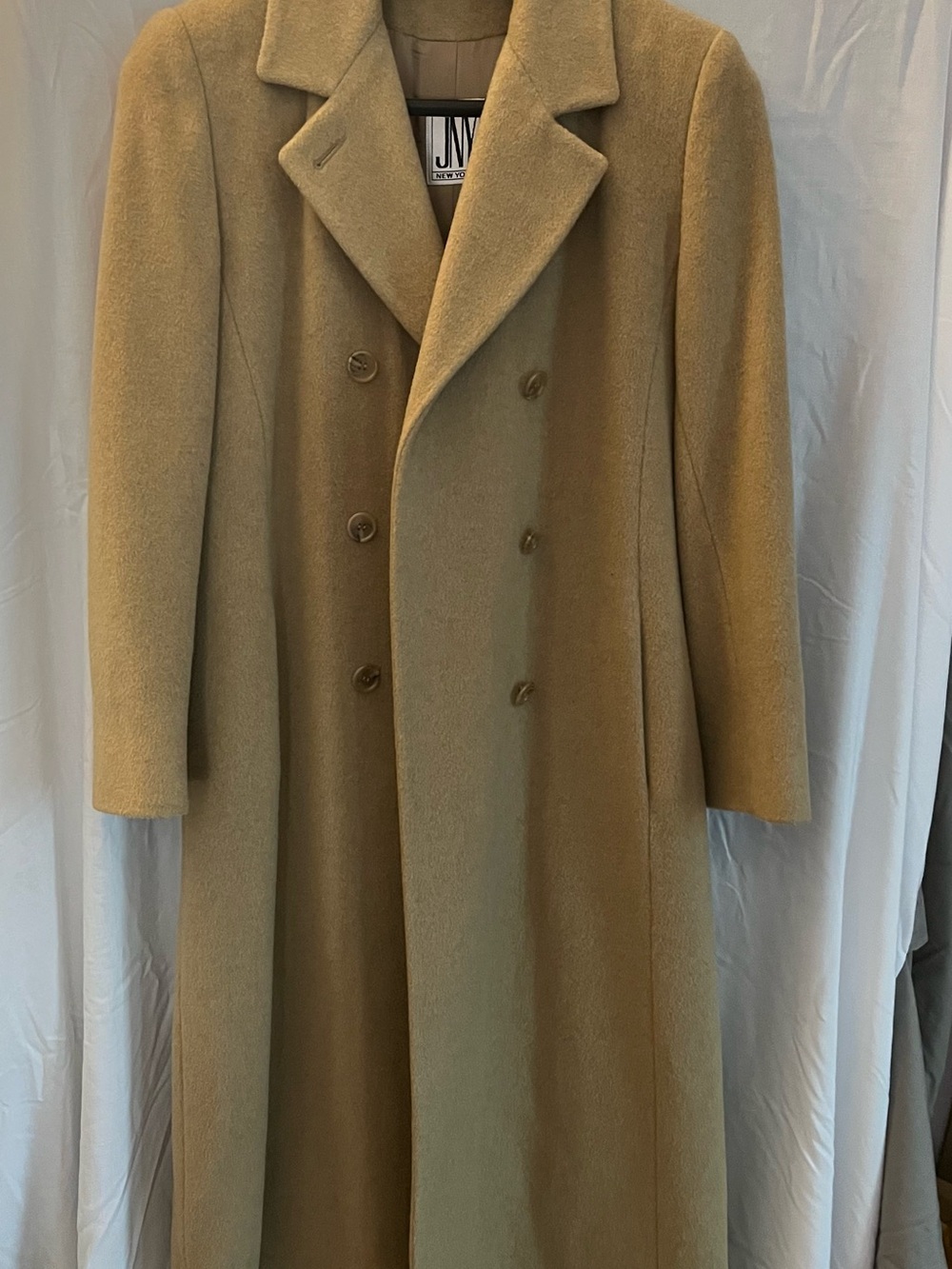 VINTAGE Jones New York Camel/Tan Double-Breasted Long Trench Coat